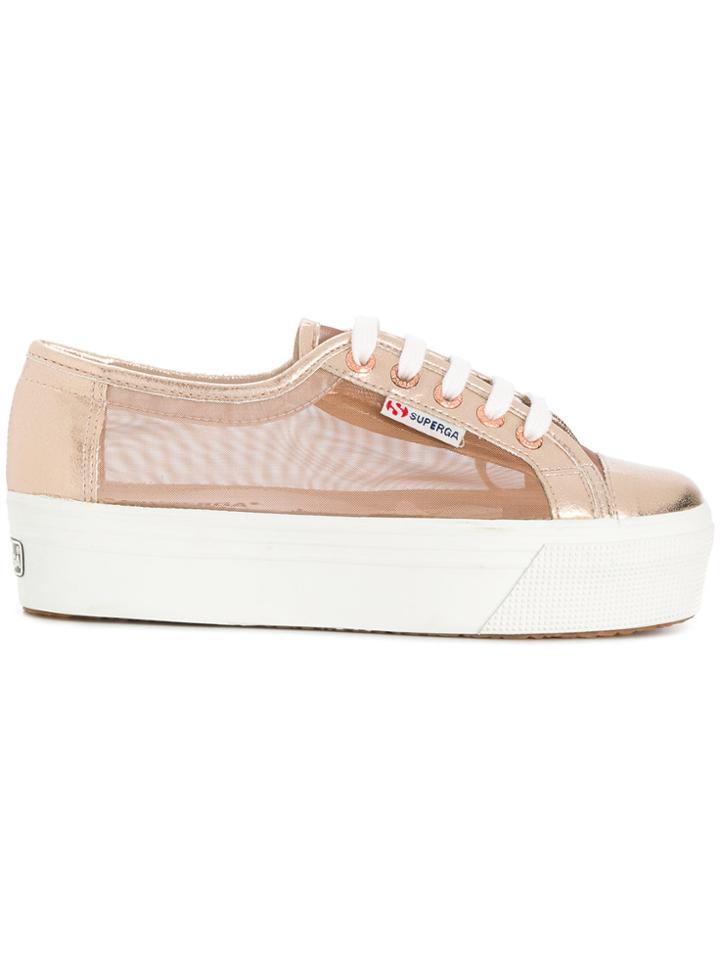 Superga Sheer Panel Platform Sole Sneakers - Metallic