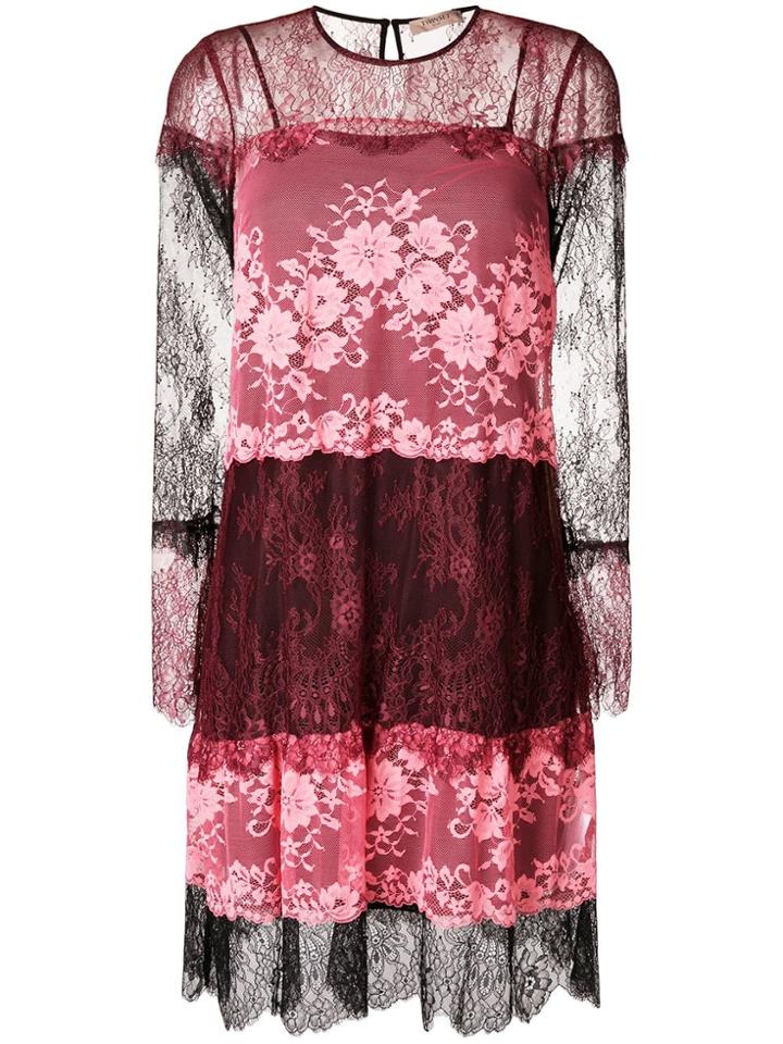 Twin-set Panelled Lace Mini Dress - Pink & Purple