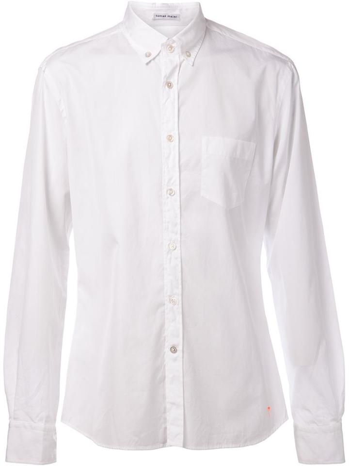 Tomas Maier Poplin Slim Button Down Shirt, Men's, Size: Medium, White, Cotton