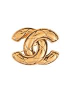 Chanel Vintage Diamond Quilted Cc Brooch - Gold