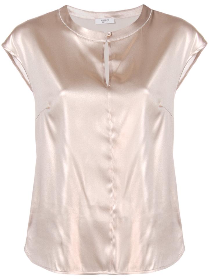 Peserico Keyhole Cap Sleeve Blouse - Pink & Purple