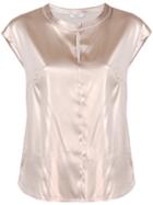 Peserico Keyhole Cap Sleeve Blouse - Pink & Purple