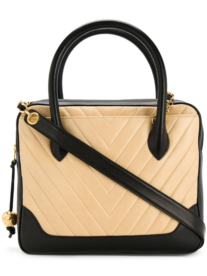 Chanel Vintage V Stitch 2way Tote - White