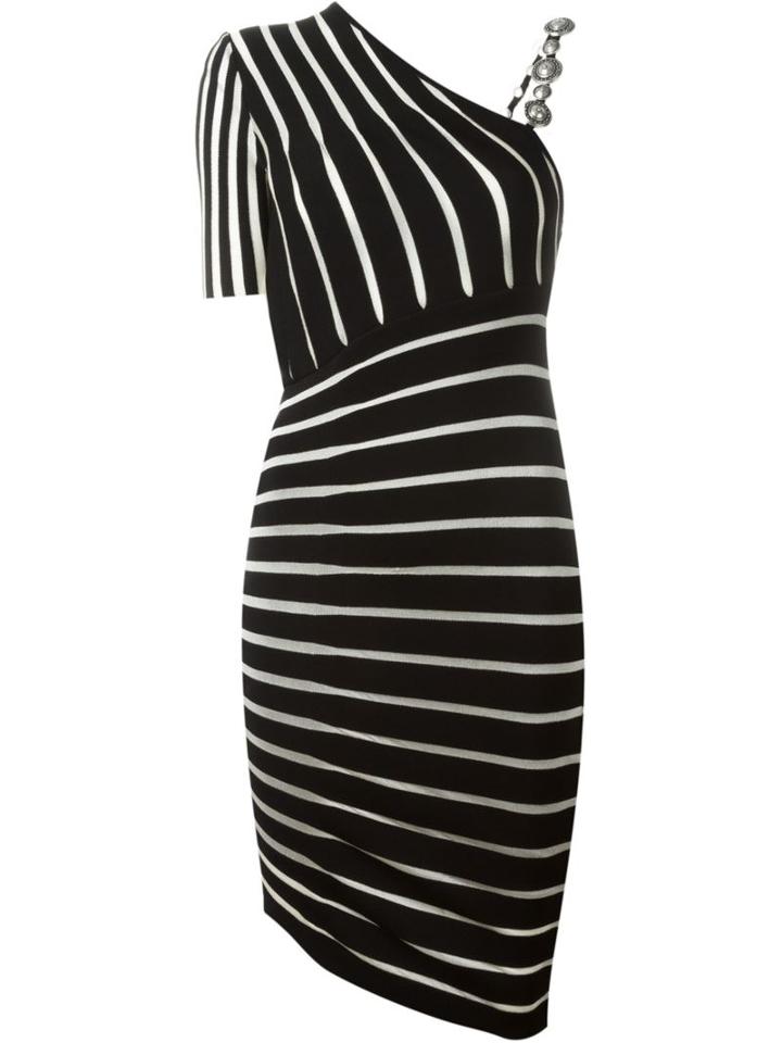 Fausto Puglisi Asymmetric Striped Dress, Women's, Size: 42, Black, Viscose/polyester