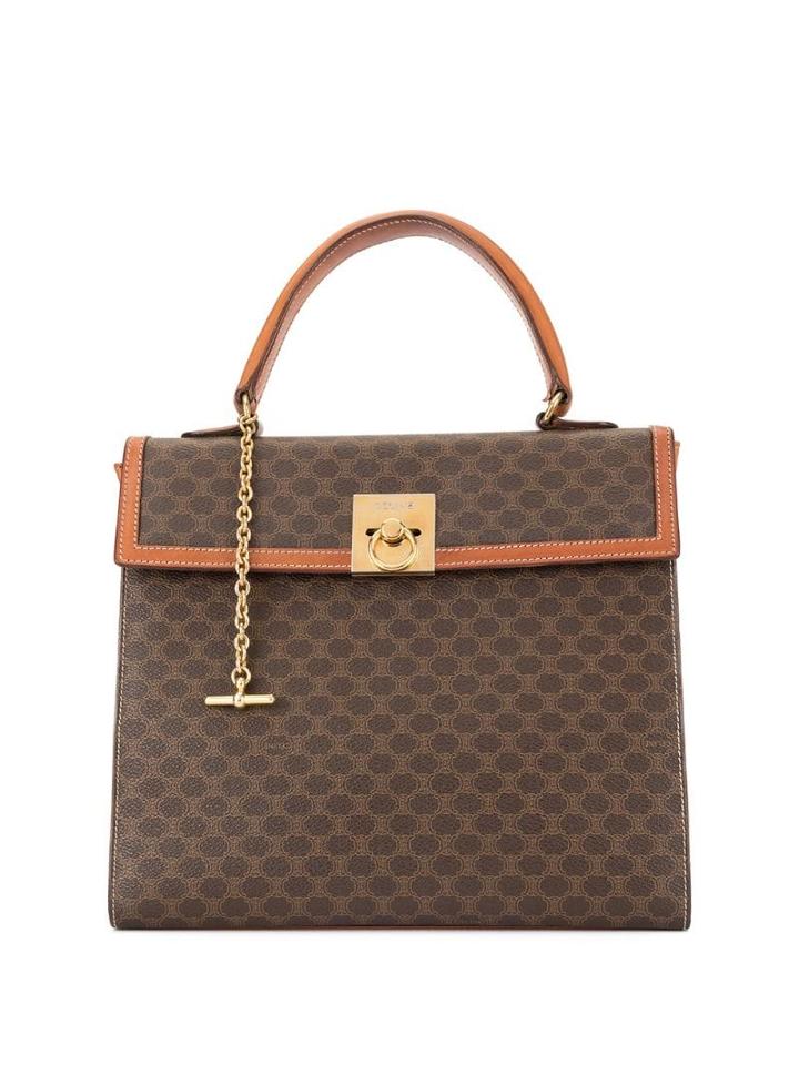 Céline Pre-owned Macadam Pattern Logo Plate Handbag - Brown