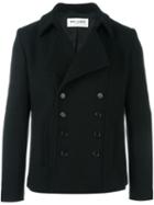 Saint Laurent Buttoned Short Peacoat, Men's, Size: 52, Black, Cotton/nylon/wool