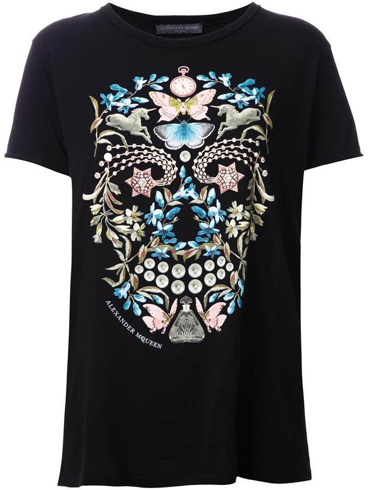 Alexander Mcqueen 'obsession' Skull T-shirt, Women's, Size: 42, Black, Cotton