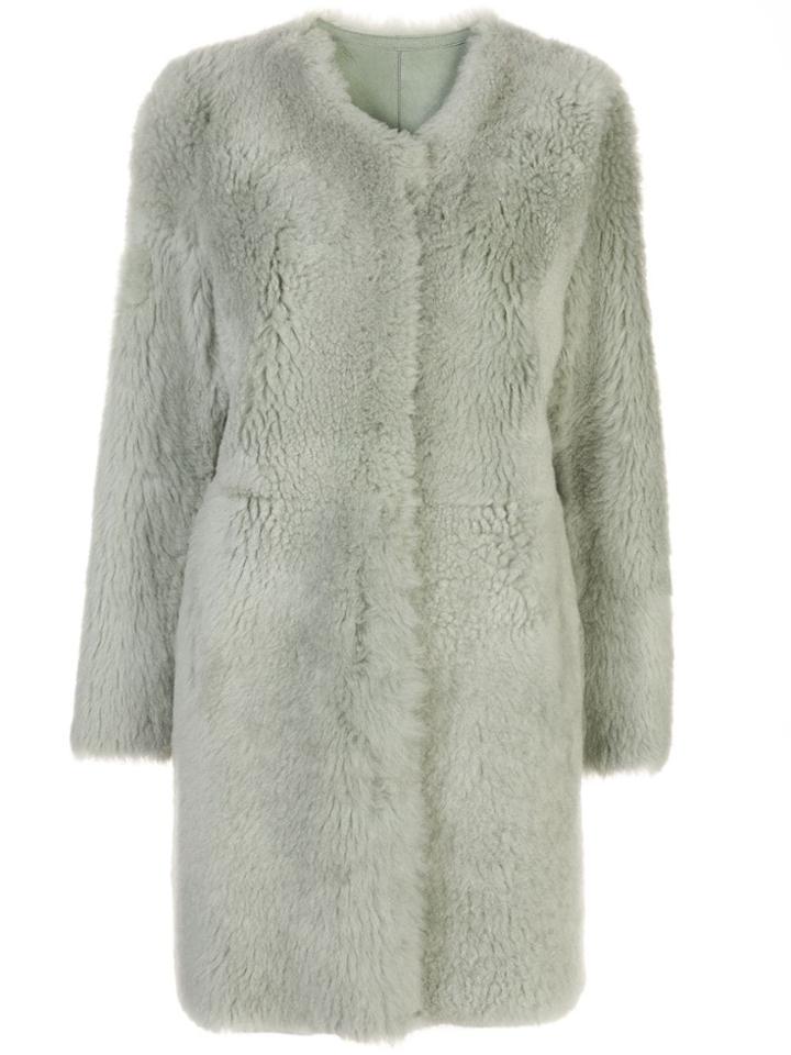 Yves Salomon Collarless Slim-fit Coat - Green