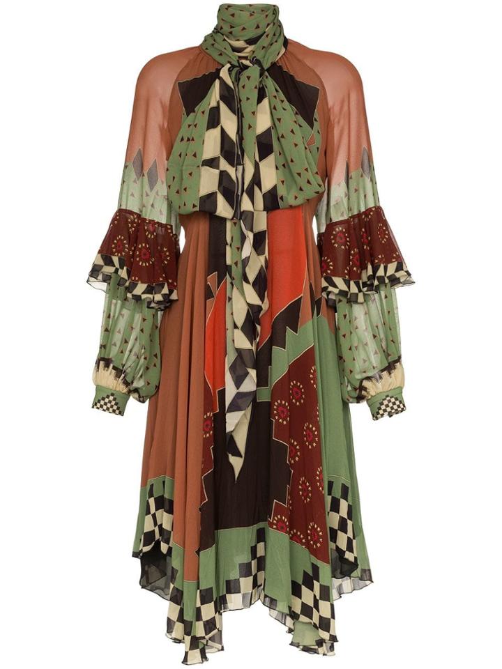 Etro Silk Patchwork Tie Neck Midi Dress - Unavailable