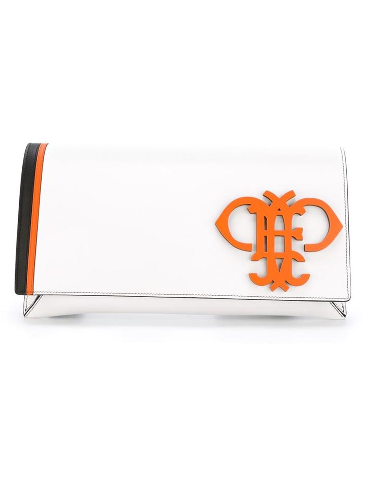 Emilio Pucci Logo Plaque Clutch, Women's, White, Calf Leather