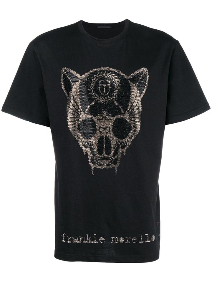 Frankie Morello Embellished Cat Graphic T-shirt - Black