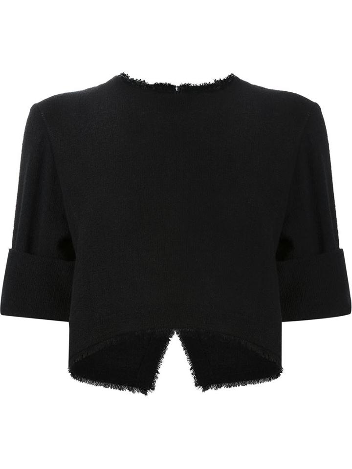 Fad Three Cropped Wrap Blouse, Women's, Black, Linen/flax