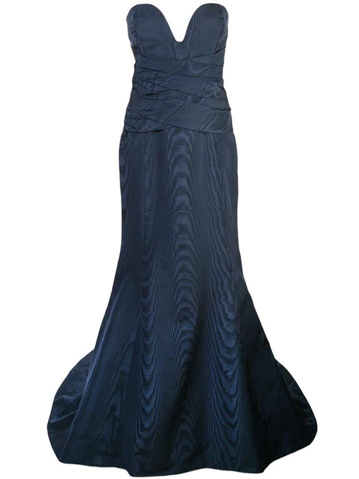 Oscar De La Renta Navy Fitted Draped Dress - Blue