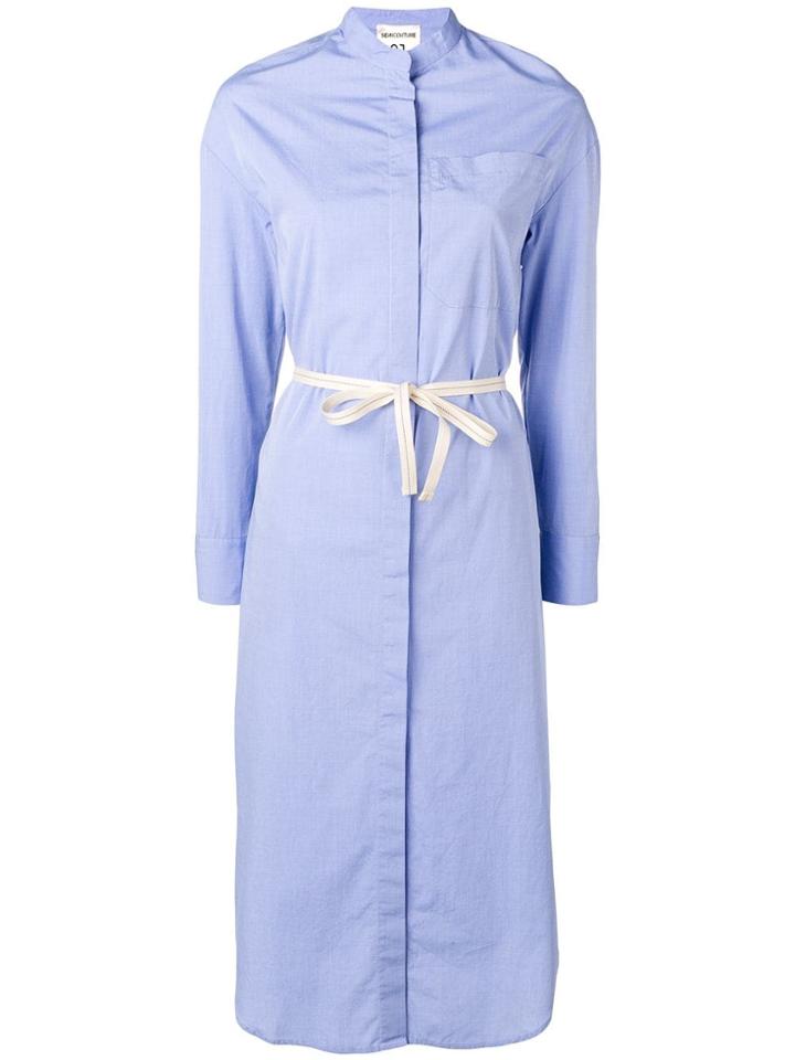 Semicouture Tie Waist Shirt Dress - Blue