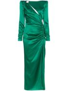 Alessandra Rich Slashed Embellished Silk Gown - Green