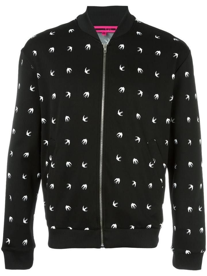 Mcq Alexander Mcqueen Dove Pattern Bomber Jacket, Men's, Size: Medium, Black, Polyamide/spandex/elastane