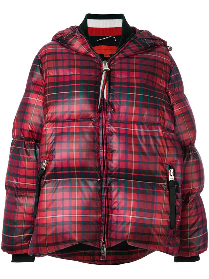 Hilfiger Collection Tartan Print Down Coat - Red