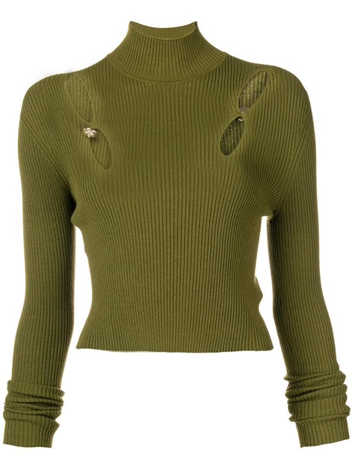 Versus Cut Out Ribbed Turtleneck Sweater - Green