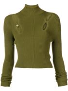 Versus Cut Out Ribbed Turtleneck Sweater - Green