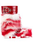 Miu Miu Striped Shearling Fur Boots - Red