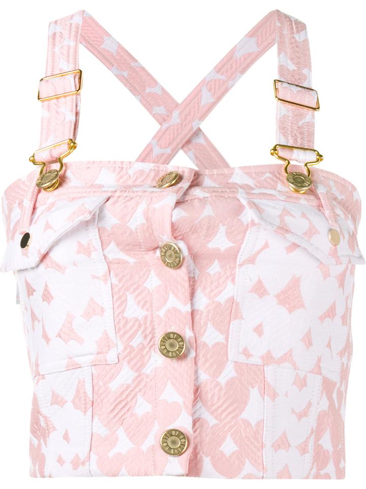 House Of Holland Heart Printed Dungaree Crop Top, Size: 10, Pink/purple, Cotton/polyester/polyamide