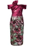Marchesa Notte Off-the-shoulder Sequined Dress - Pink