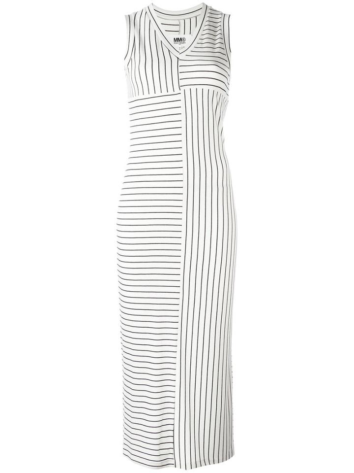 Mm6 Maison Margiela Striped Fitted Midi Dress, Women's, Size: Xs, White, Spandex/elastane/viscose