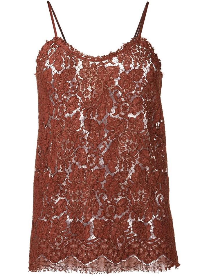 Erika Cavallini Lace Cami Top, Women's, Size: 44, Brown, Cotton/polyamide/viscose