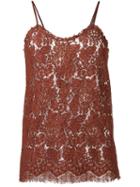 Erika Cavallini Lace Cami Top, Women's, Size: 44, Brown, Cotton/polyamide/viscose