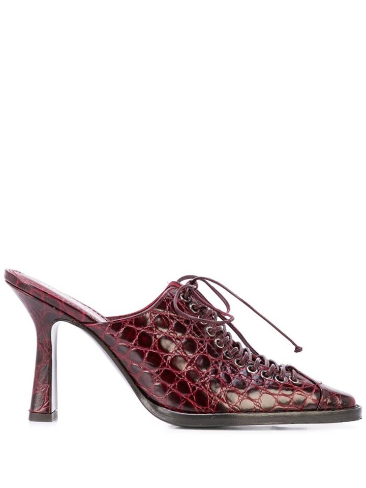 Sies Marjan Stella Embossed Croc Mules - Red