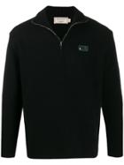 Maison Kitsuné Logo Embroidered Front Zip Jumper - Black