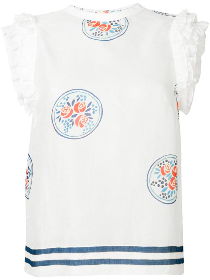 Philosophy Di Lorenzo Serafini Floral Print Ruffle Trim Sheer Blouse -