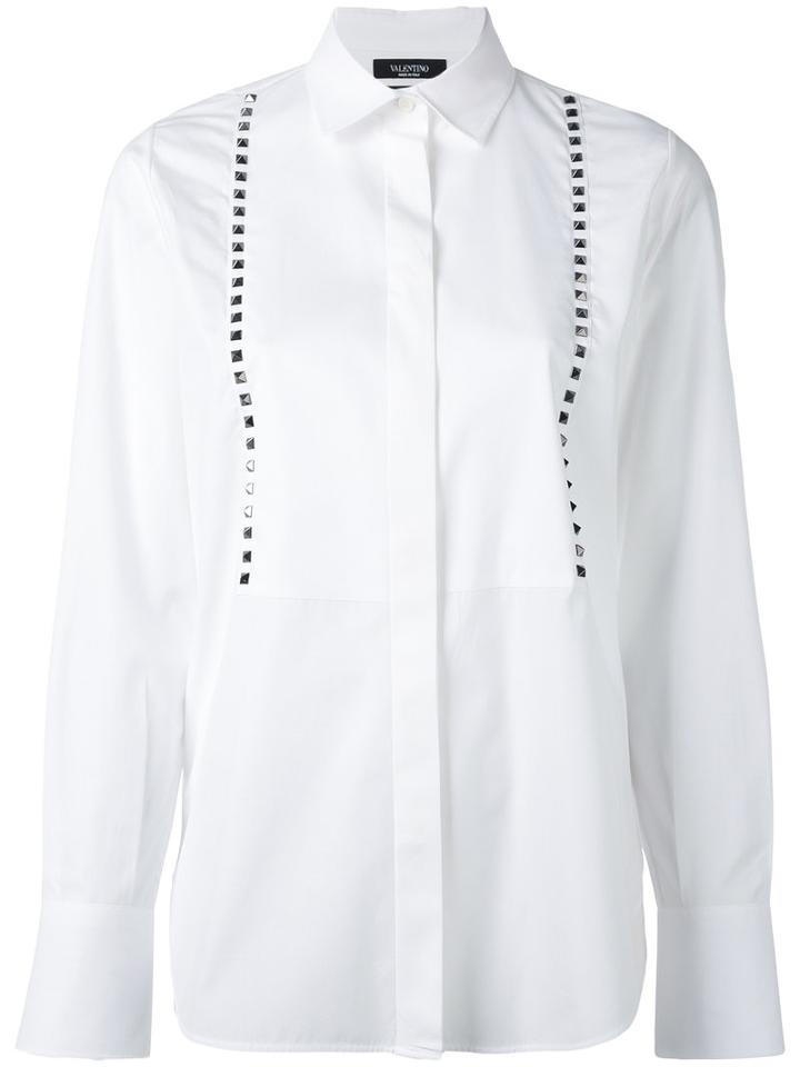 Valentino Rockstud Tuxedo Shirt, Women's, Size: 44, White, Cotton