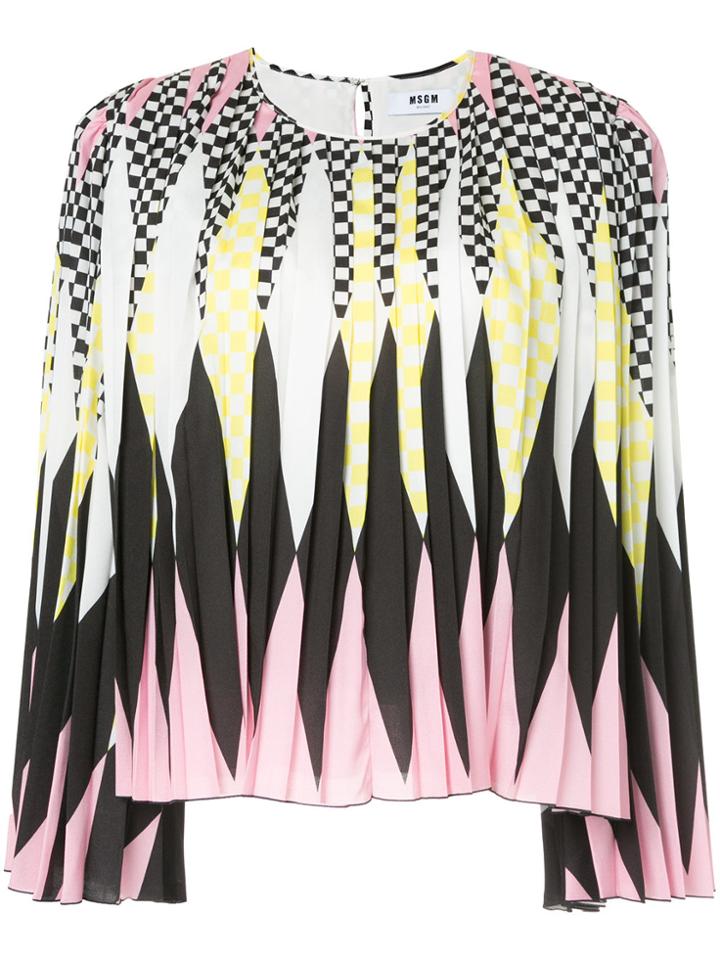 Msgm Pleated Diamond Print Blouse - White