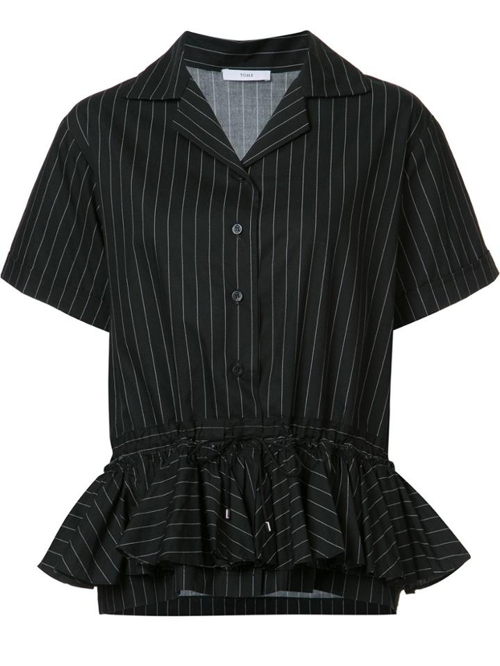 Tome Pleated Trim Striped Shirt - Black
