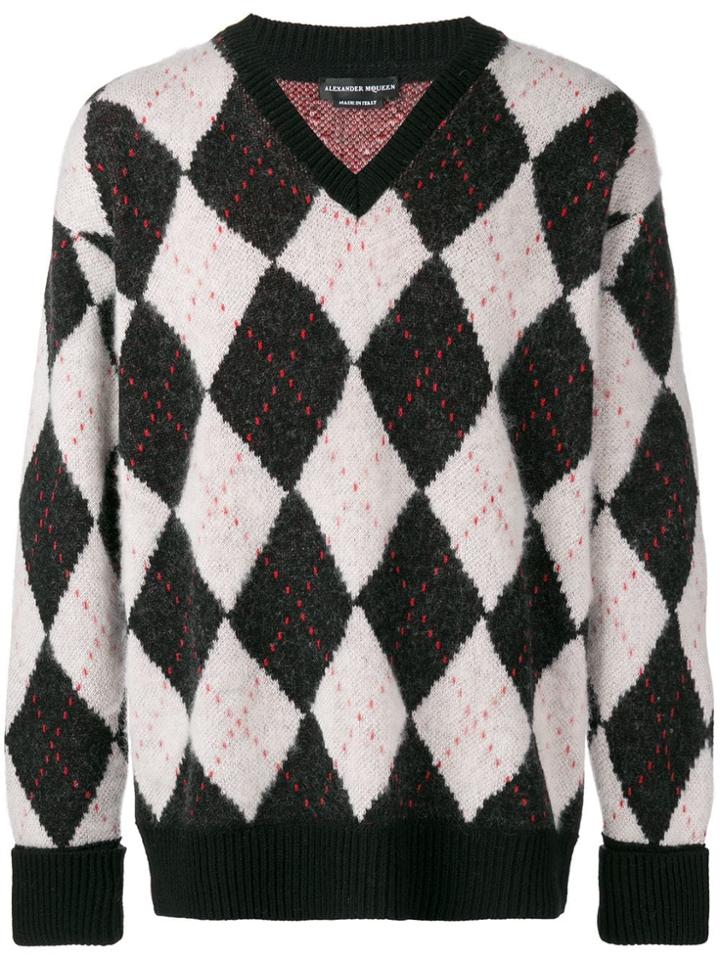 Alexander Mcqueen Printed V-neck Jumper - Black