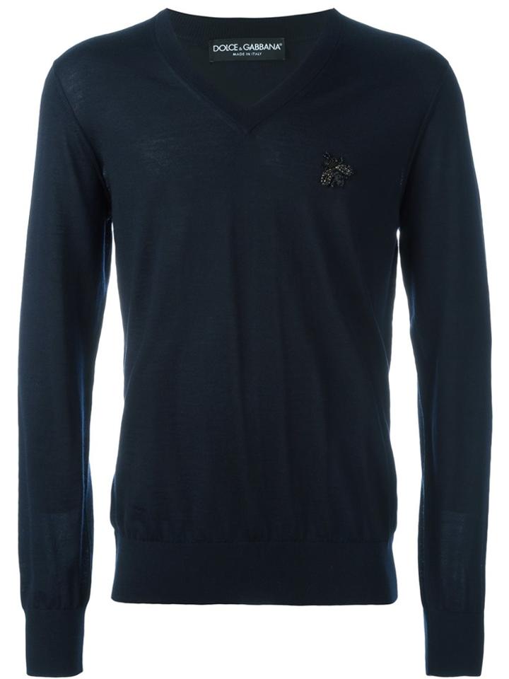 Dolce & Gabbana Embellished Bee Patch Jumper - Blue