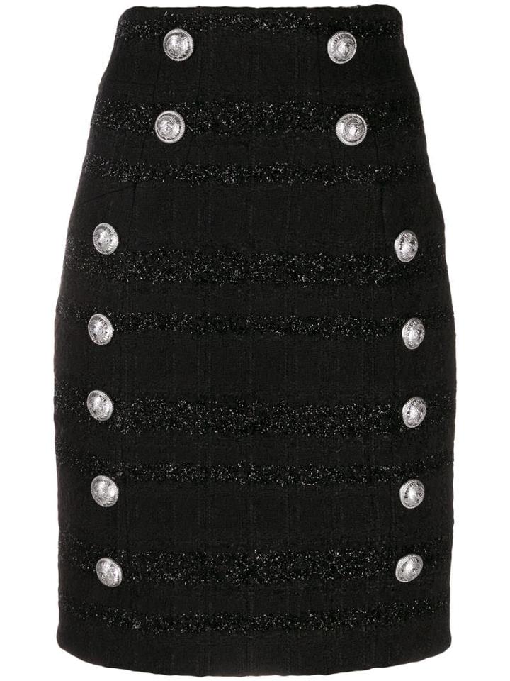 Balmain Striped Tweed Pencil Skirt - Black