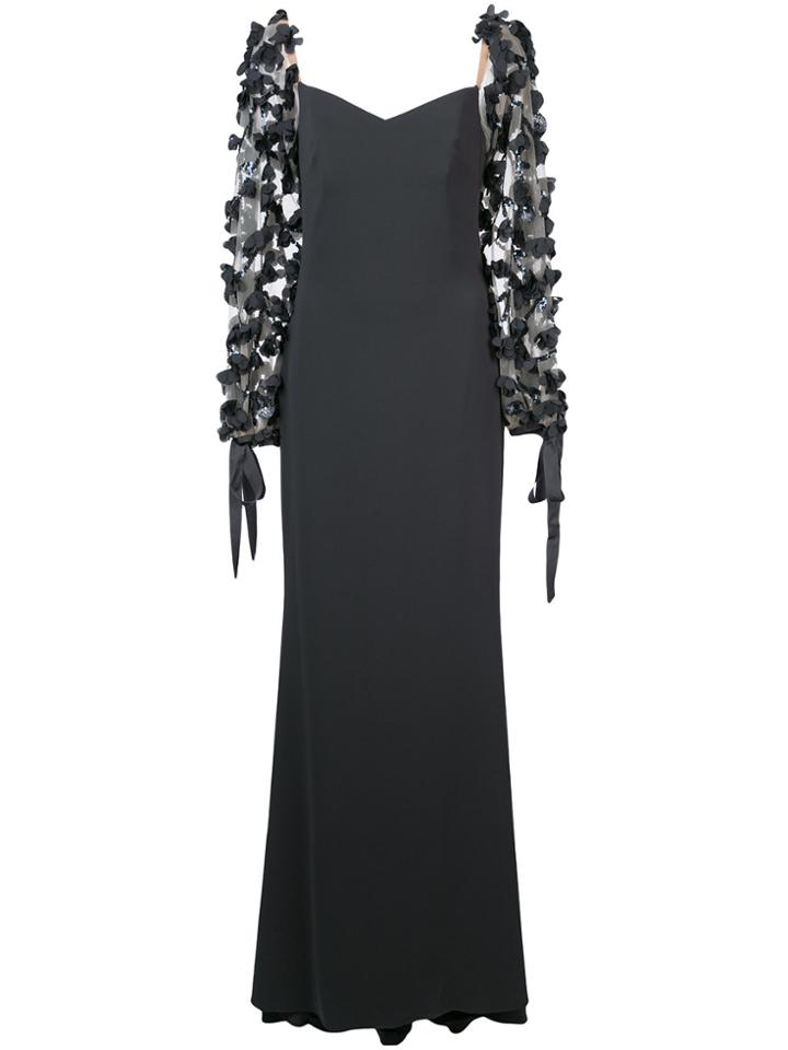 Badgley Mischka Floral Appliqué Gown - Grey