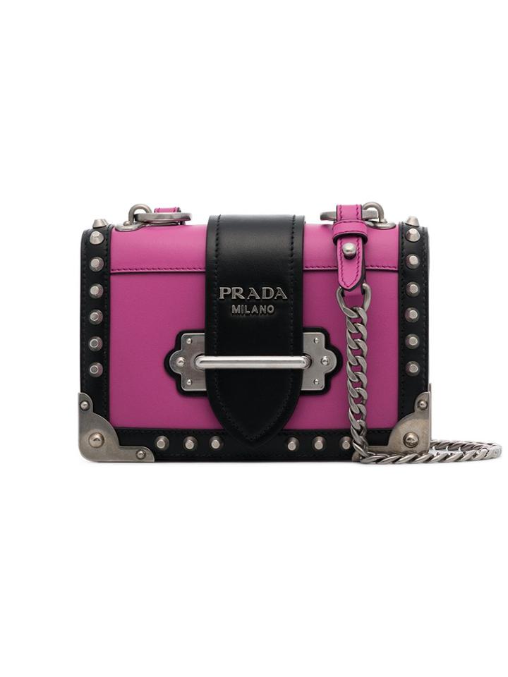 Prada Pink And Black Cahier Leather Shoulder Bag - Pink & Purple