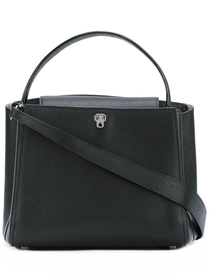 Valextra Flap Closure Tote Bag - Black