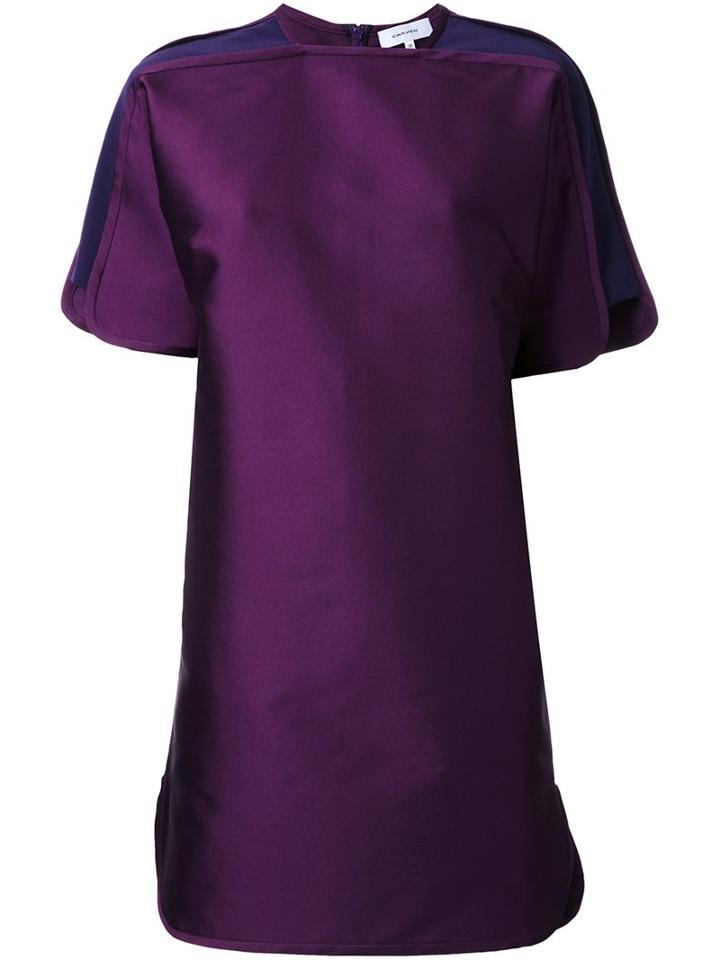 Carven Short Sleeve Shift Dress, Women's, Size: 40, Pink/purple, Silk/polyester