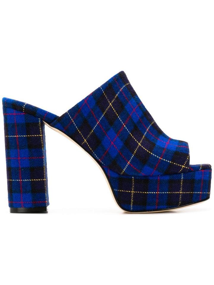 Paris Texas Tartan Platform Mules - Blue