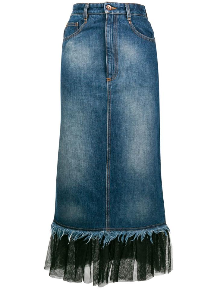 House Of Holland Tulle-trimmed Denim Skirt - Blue