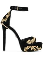 Roberto Cavalli Embroidered Stiletto Sandals - Black