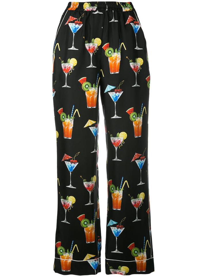 Dolce & Gabbana Cocktail Print Trousers, Women's, Size: 48, Black, Silk