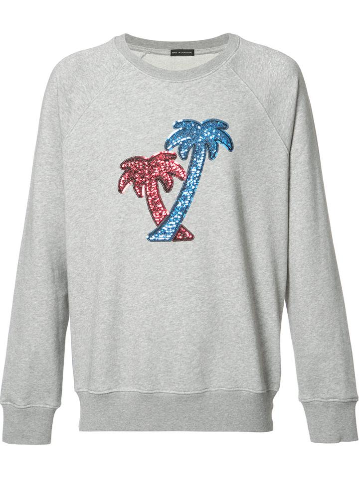 Marc Jacobs Sequin Embroidered Palm Tree Sweatshirt, Men's, Size: Small, Grey, Cotton/polyester