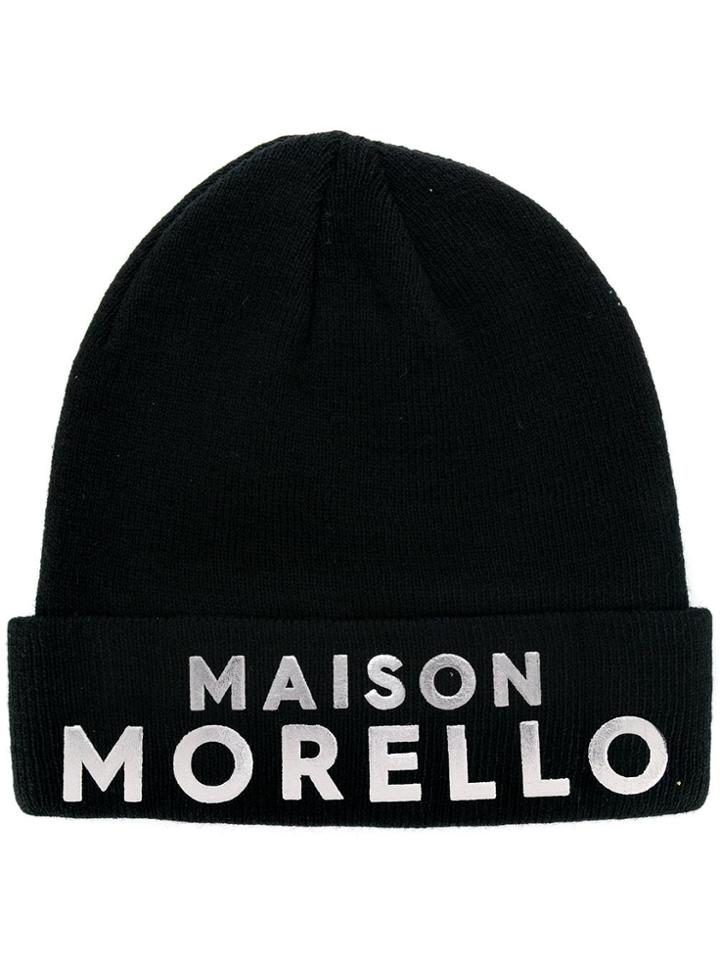Frankie Morello Branded Knitted Hat - Black