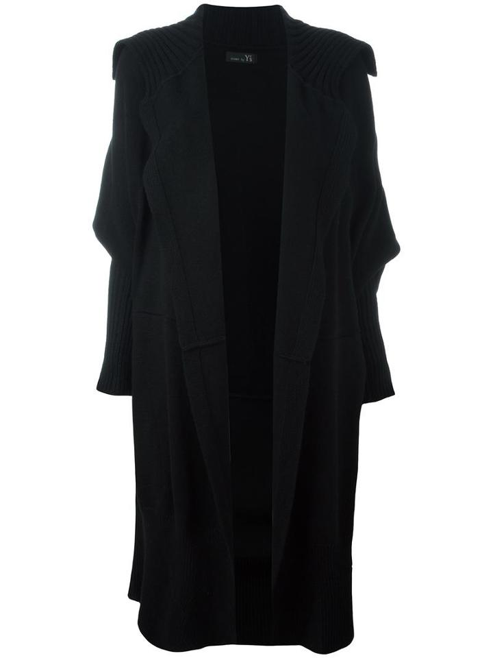 Y's Ribbed Detailing Mid Cardi-coat, Women's, Size: Small, Black, Acrylic/wool/silk/alpaca