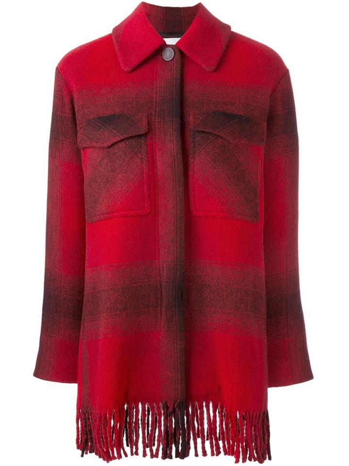 T By Alexander Wang Checked Shirt Coat, Women's, Size: 4, Red, Acrylic/polyamide/polyester/wool